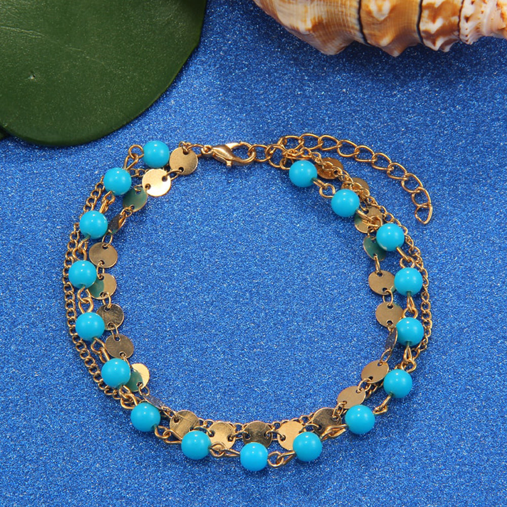 Boho Bead Coin Link Anklet