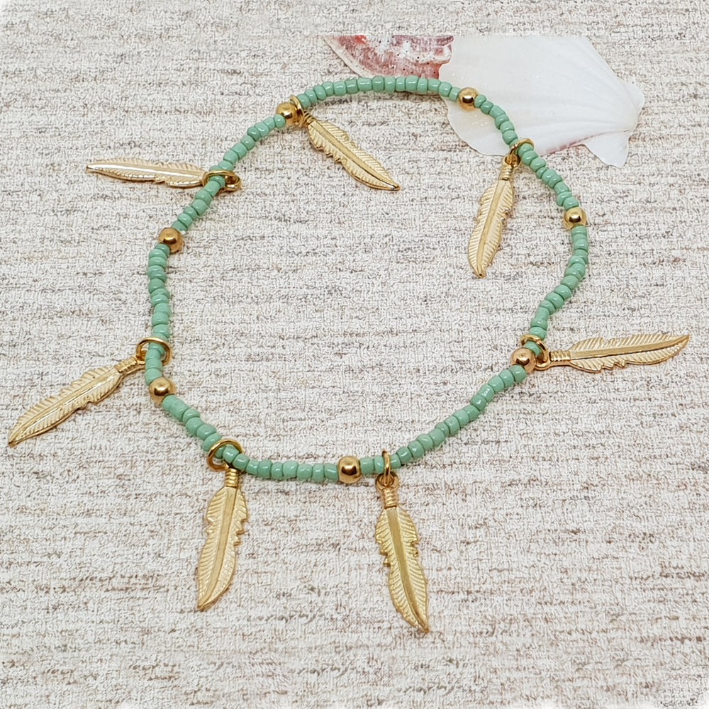 Bohemian Summer Anklet With Gold Leaves