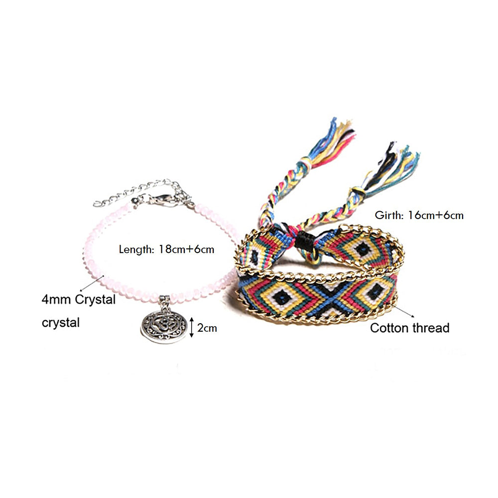 Tribal Weave Crystal Beads 2-Pc Anklet